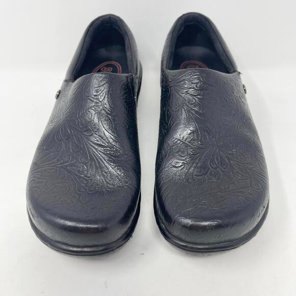 Klogs Genoa Slip On Clogs Womens 7 Black Tooled Leather Slip Resistant Nursing - Picture 6 of 9